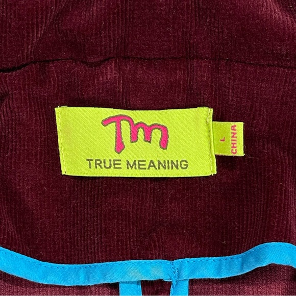 True Meaning size large VINTAGE maroon floral embroidery jacket 1 button closure - Picture 12 of 13